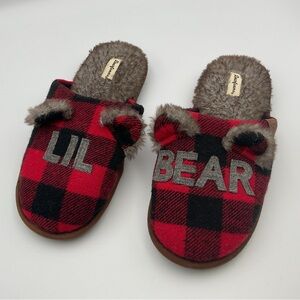 Dear Foams Slippers Youth 4-5 Womens 5.5 Buffalo Check Lil Bear Mule Flats Red